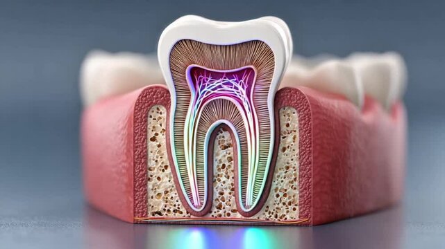Detailed Cutaway of Tooth Structure Showing Pulp and Dentin - AI