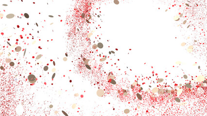 Red and Gold Confetti Explosion on White Background