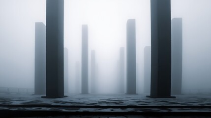 Misty Monumental Pillars: A Foggy Day's Enigma