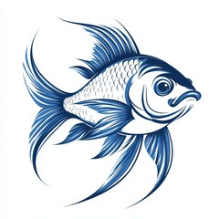 Obraz premium Intricate blue fish illustration showing detailed fins and scales swimming gracefully