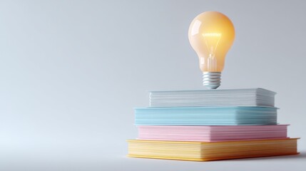 Illuminating Ideas: A Stack of Books Topped with a Glowing Lightbulb