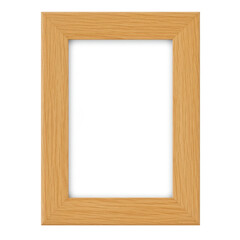 Fototapeta premium A simple, light brown wooden picture frame with a clean, empty white center on a black backdrop