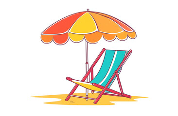 Isolated beach chair and umbrella on white background, summer vacation concept of seaside relaxation and resort equipment