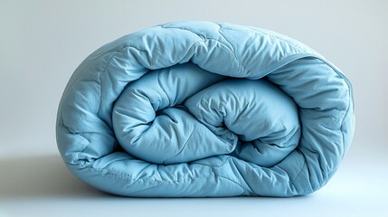 Rolled light blue quilt