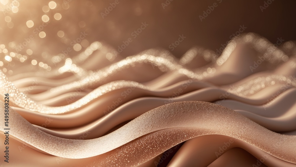 Poster dynamic abstract visual showcasing soft-focus mocha mousse bokeh light patterns accented with glimme