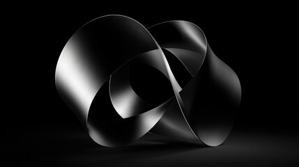 Abstract Metal Sculpture: Intertwined Forms in Dark Studio