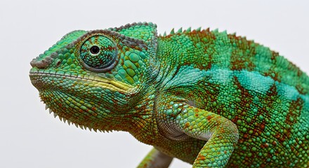 Fototapeta premium Vibrant Green Chameleon Close-Up Detailed Reptile Portrait