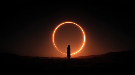 Solitary Figure Before a Glowing Celestial Ring