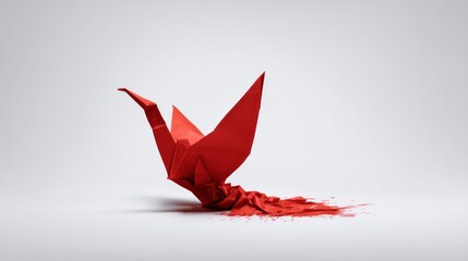 Red Origami Crane Dissolving: A Metaphor of Ephemerality
