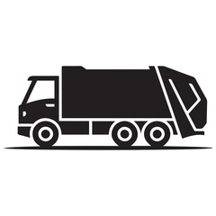 Garbage Truck Vector Icon Symbolizing Waste Management And Environmental Responsibility Vector black silhouette. with white background