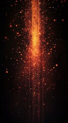 Glowing Orange Particles on Black Background with Vertical Light Beam