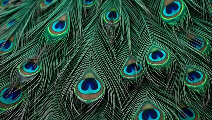 Beautiful the texture of peacock feathers, showcasing its intricate patterns and vibrant colors background