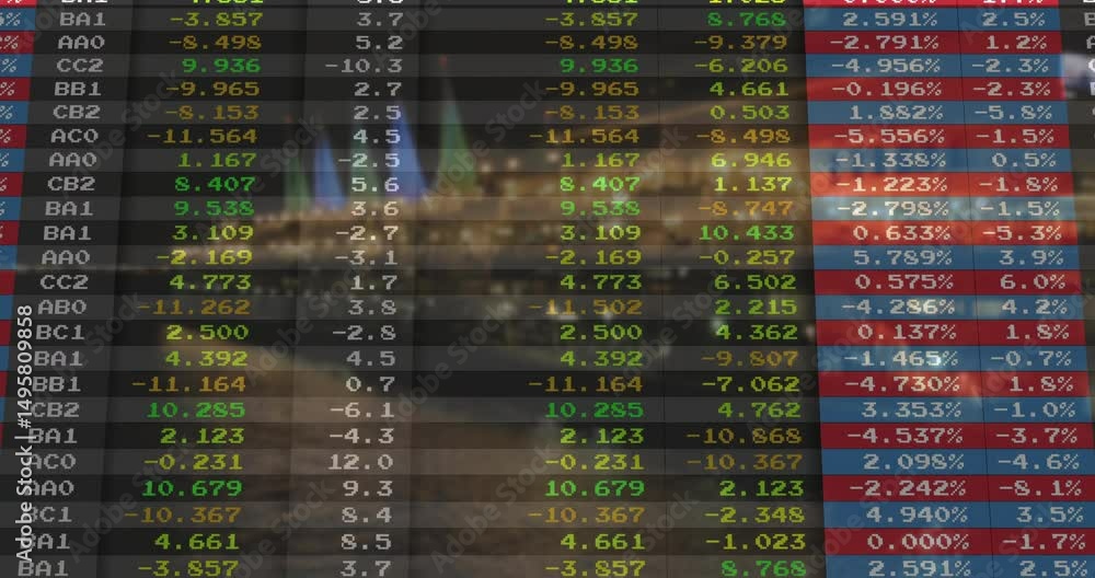 Poster live data feed starting, digital grid scrolling down and tilting revealing illuminated skyline