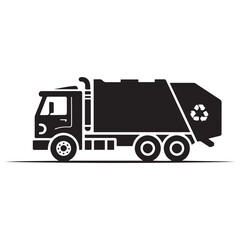 Garbage Truck Vector Icon Symbolizing Waste Management And Environmental Responsibility Vector black silhouette. with white background