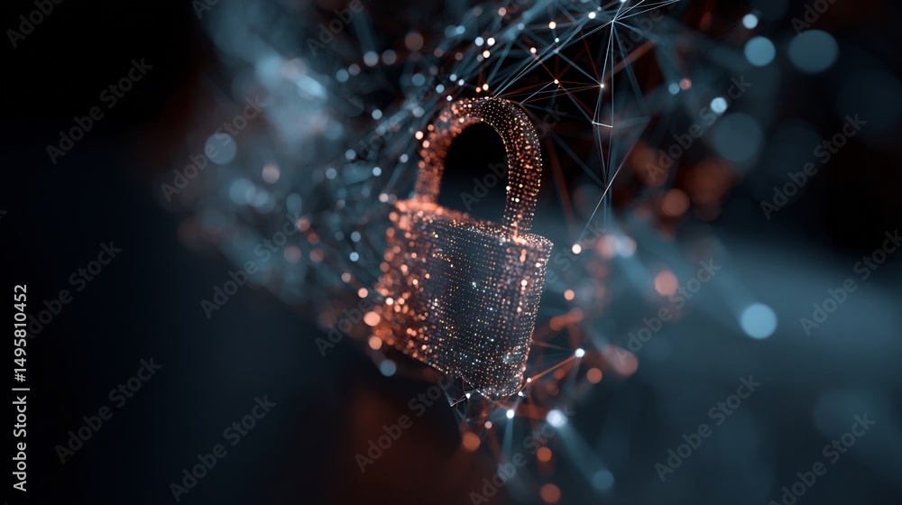 Poster digital lock cybersecurity abstract design data protection technology concept