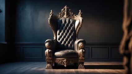 Indoor backdrop featuring a dark wall and vintage swords on a throne.