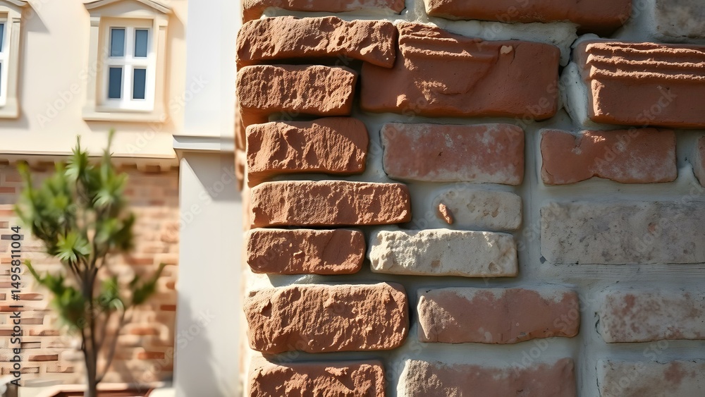 Poster close-up shot of textured bricks creating a warm and inviting architectural detail in a residential 