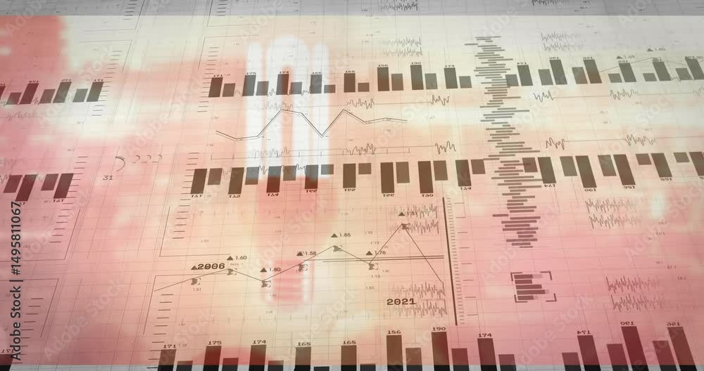Aufkleber glowing bulb emerging triggers bars animating, stacking, connecting line graphs to show data growth
