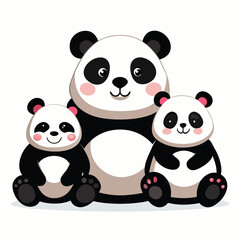 Naklejka premium A heartwarming scene of three pandas of different sizes sitting together with white background