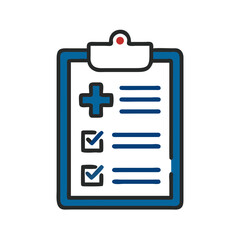 Illustrated medical clipboard with checklist and health symbols  