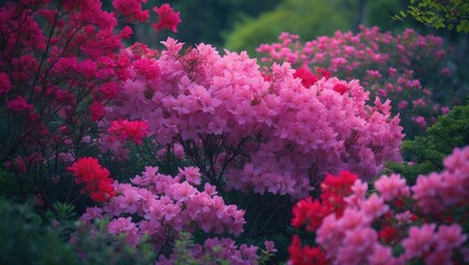 Pink azalea bush flowering in spring