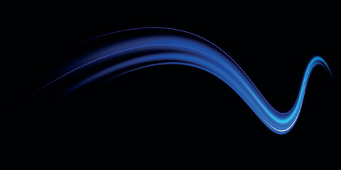 Blue light trail, wave speed, trace line twirl. Abstract light lines of movement and speed with white color glitters
