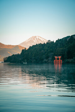 Fishing Boat on Lake Ashi with Mount Fuji