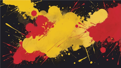 Fiery abstract grunge background with splashes of red and gold ink on a dark textured design