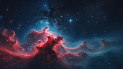 Obraz premium Scarlet and cobalt nebula amidst a field of stars