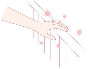 This illustration shows a hand making contact with a surface, emphasizing the potential risk of germ transmission