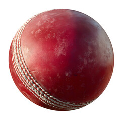 High-Resolution Isolated Red Leather Cricket Ball with Bold White Seam Stitching on Transparent Background