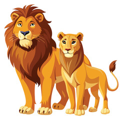 Obraz premium A majestic lion and lioness stand side-by-side with white background