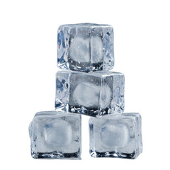 Pile of four ice cubes isolated on transparent background