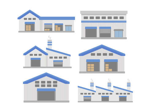 工場  倉庫  建物  イラストセット