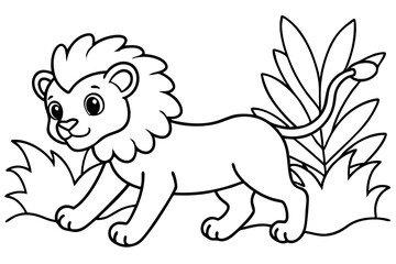 Obraz premium Happy lion cub dashing playfully through the jungle