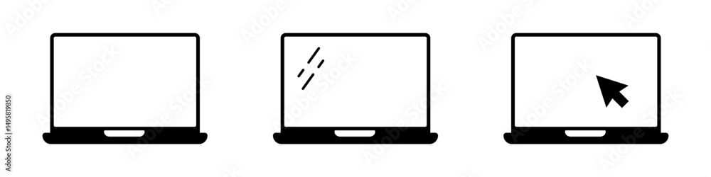 Aufkleber laptop icons set. laptop with pointer or cursor on screen icon.