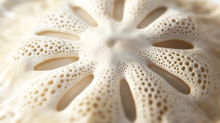 An extreme macro of a sand dollar, showcasing its delicate perforated structure.