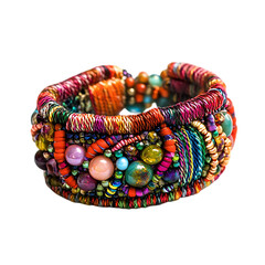 Artistic Woven Bracelet with an Organic Mix of Vibrant Colors Isolated on Transparent Background