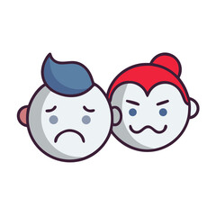 Obraz premium Two cartoon characters showing different emotions of sadness and anger 