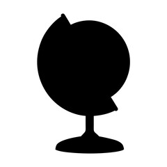 Silhouette of a world globe on a stand against a white background