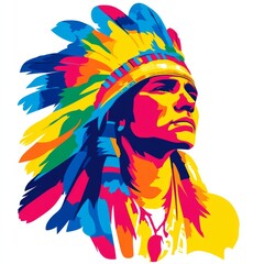 Fototapeta premium American Indian Portrait Illustration Watercolour Painting