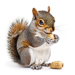 Obraz premium The Adorable Squirrel Enjoying a Nut a Close-Up Shot with a Peanut Nearby for Scale