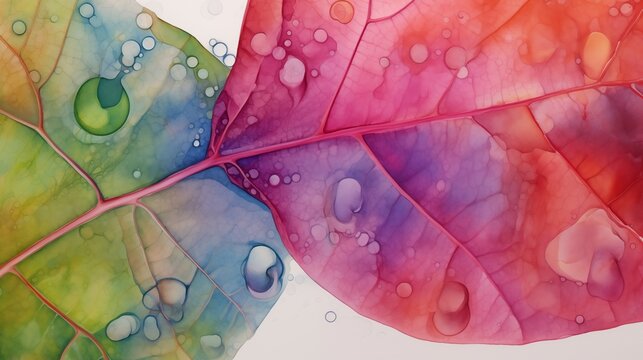 Watercolor Pigments Background Blending on Leaf with Natural Textures