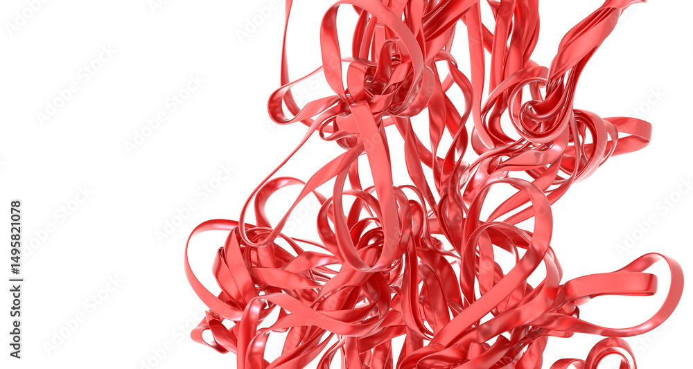Poster Intricate red ribbons swirl in a dynamic, abstract composition. Perfect for modern designs.