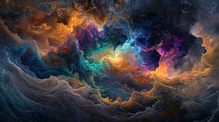 Obraz premium Illustration of Dramatic Volcanic Eruption Landscape with Colorful Clouds and Skies Abstract Background