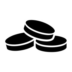 Three black hockey pucks stacked together on a white background image