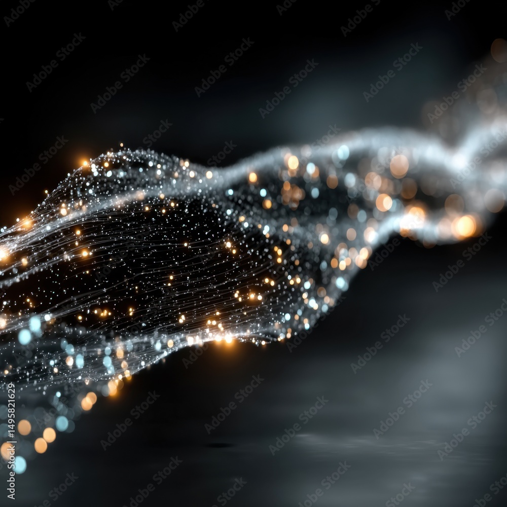Aufkleber abstract particle wave with glowing dots and lines on dark background.