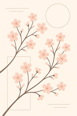 Pale blooms amidst simple shapes backdrop