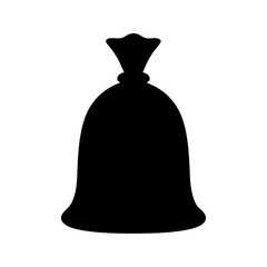 Black silhouette of a filled bag resembling Santa's sack on white backdrop