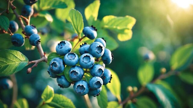 Close-up macro shot of ripe berries against a backdrop of a garden.